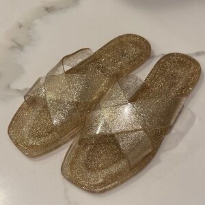 Anthropologie Gold Glitter Women's Sandals